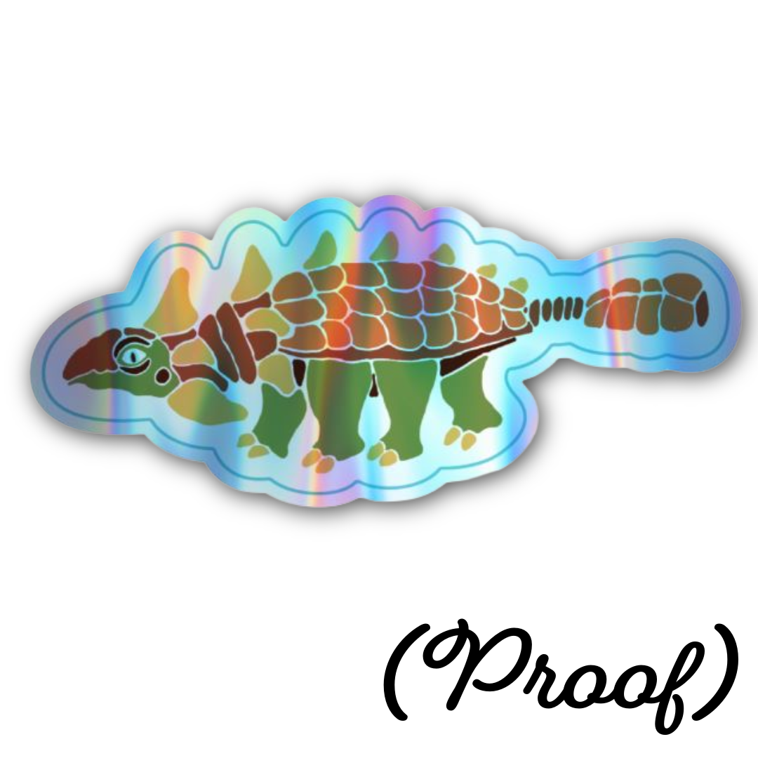 Holographic Ankylosaurus Sticker, 3"x1.5", Waterproof and UV-Protected