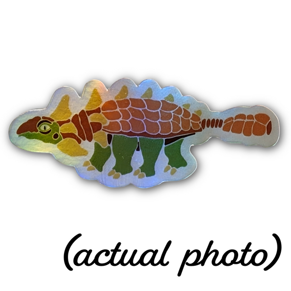 Holographic Ankylosaurus Sticker, 3"x1.5", Waterproof and UV-Protected