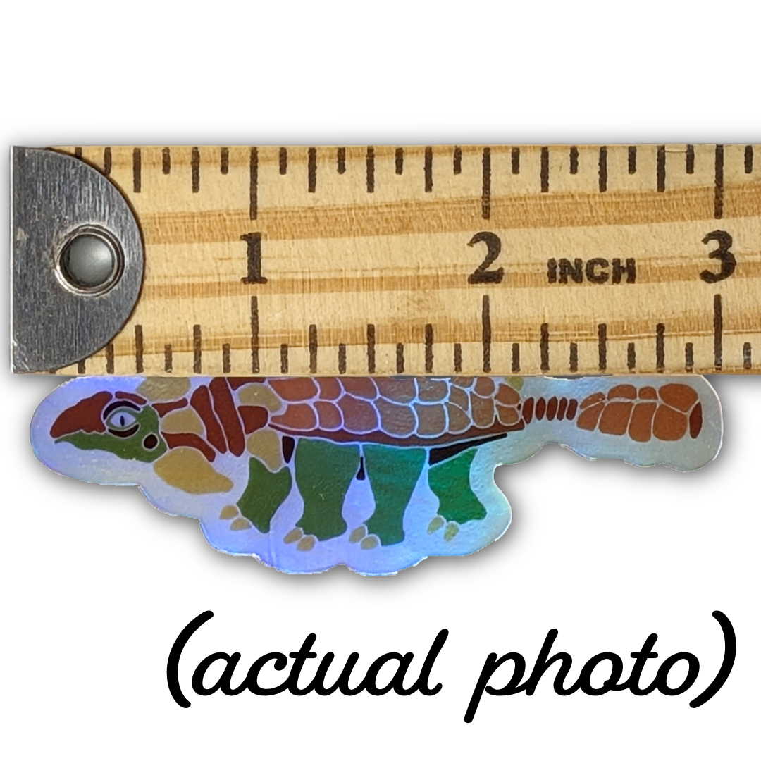 Holographic Ankylosaurus Sticker, 3"x1.5", Waterproof and UV-Protected