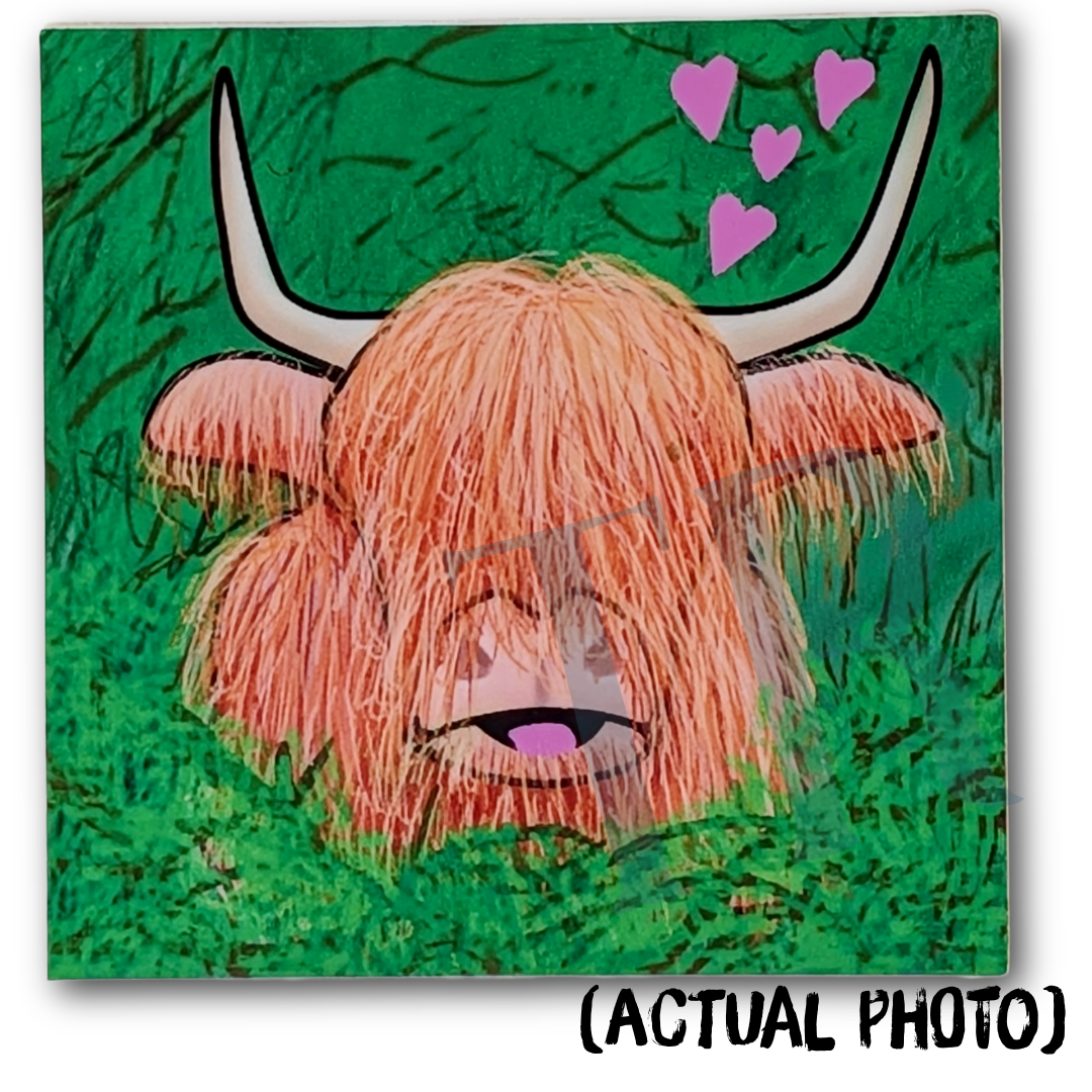 Highland Cattle Vinyl Sticker, 3"x3" Waterproof Kawaii Cow Decal for Notebooks, Tumblers, Laptops