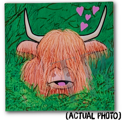 Highland Cattle Vinyl Sticker, 3"x3" Waterproof Kawaii Cow Decal for Notebooks, Tumblers, Laptops