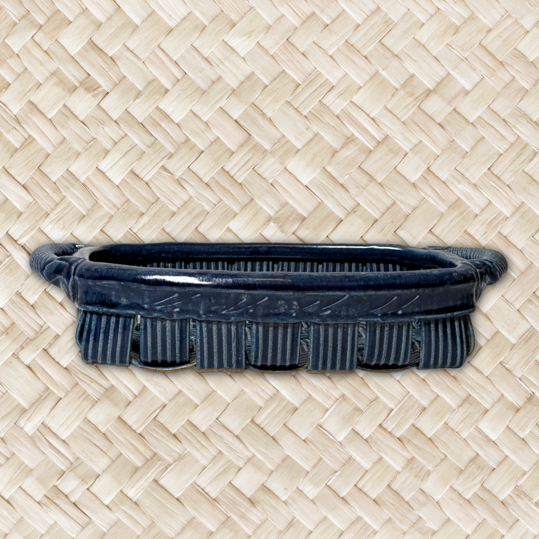 Jim & Shirl Parmentier Pottery Set of 2 Woven Basket & Tray Blue Stoneware NC