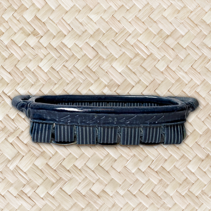 Jim & Shirl Parmentier Pottery Set of 2 Woven Basket & Tray Blue Stoneware NC
