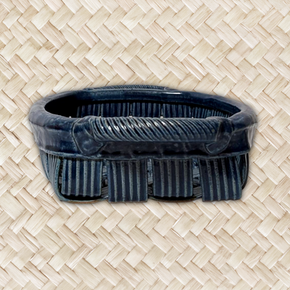 Jim & Shirl Parmentier Pottery Set of 2 Woven Basket & Tray Blue Stoneware NC