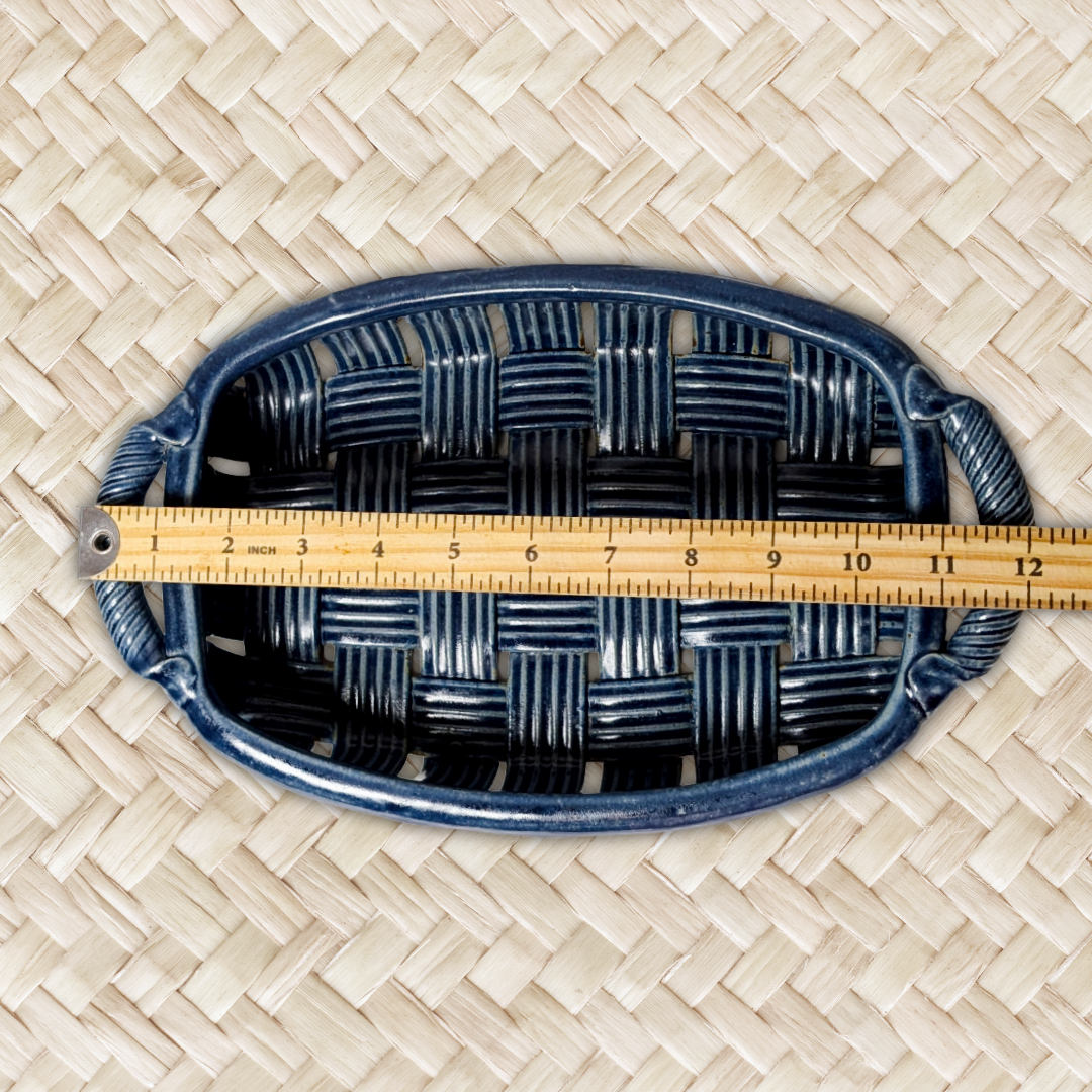 Jim & Shirl Parmentier Pottery Set of 2 Woven Basket & Tray Blue Stoneware NC