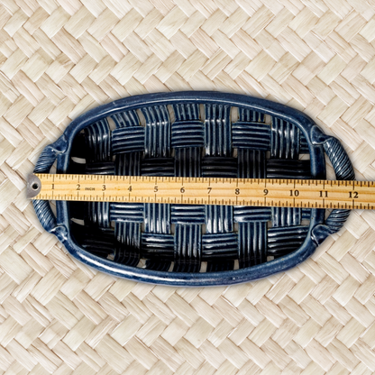 Jim & Shirl Parmentier Pottery Set of 2 Woven Basket & Tray Blue Stoneware NC
