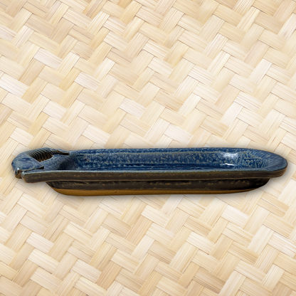 Jim & Shirl Parmentier Pottery Set of 2 Woven Basket & Tray Blue Stoneware NC