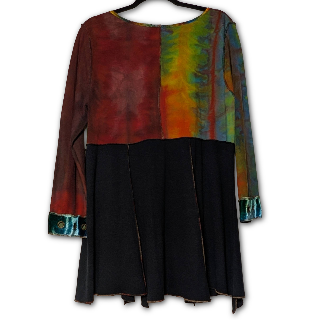 Lisa Mergen sz L rare one of a kind hand dyed cotton/silk/velvet tunic or minidress