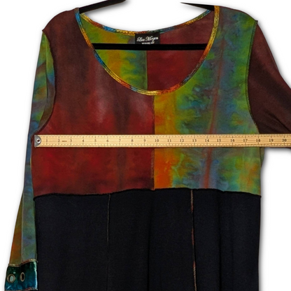 Lisa Mergen sz L rare one of a kind hand dyed cotton/silk/velvet tunic or minidress