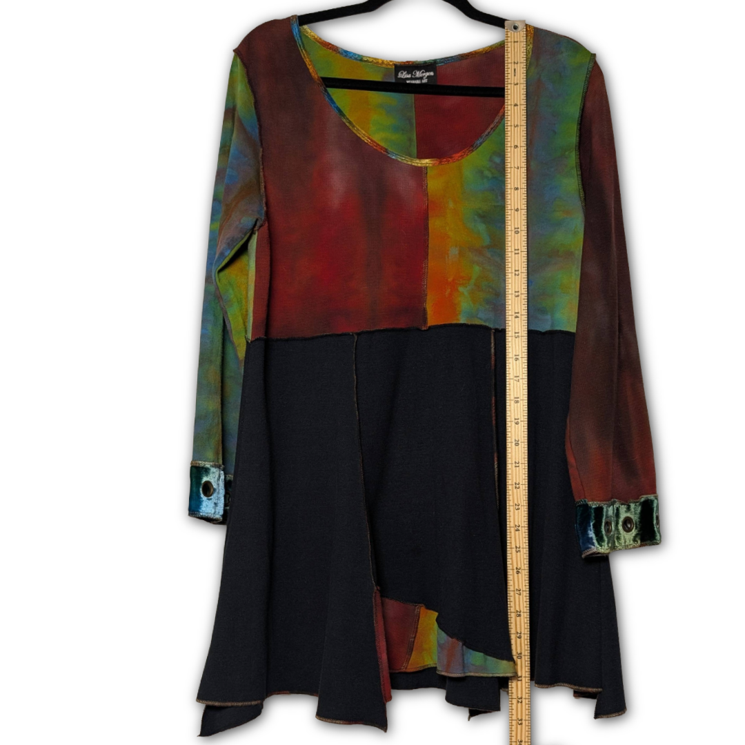 Lisa Mergen sz L rare one of a kind hand dyed cotton/silk/velvet tunic or minidress