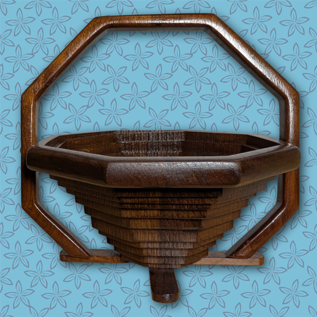 Vintage MCM Octagonal Collapsible Wooden Fruit Basket - Fully Restored