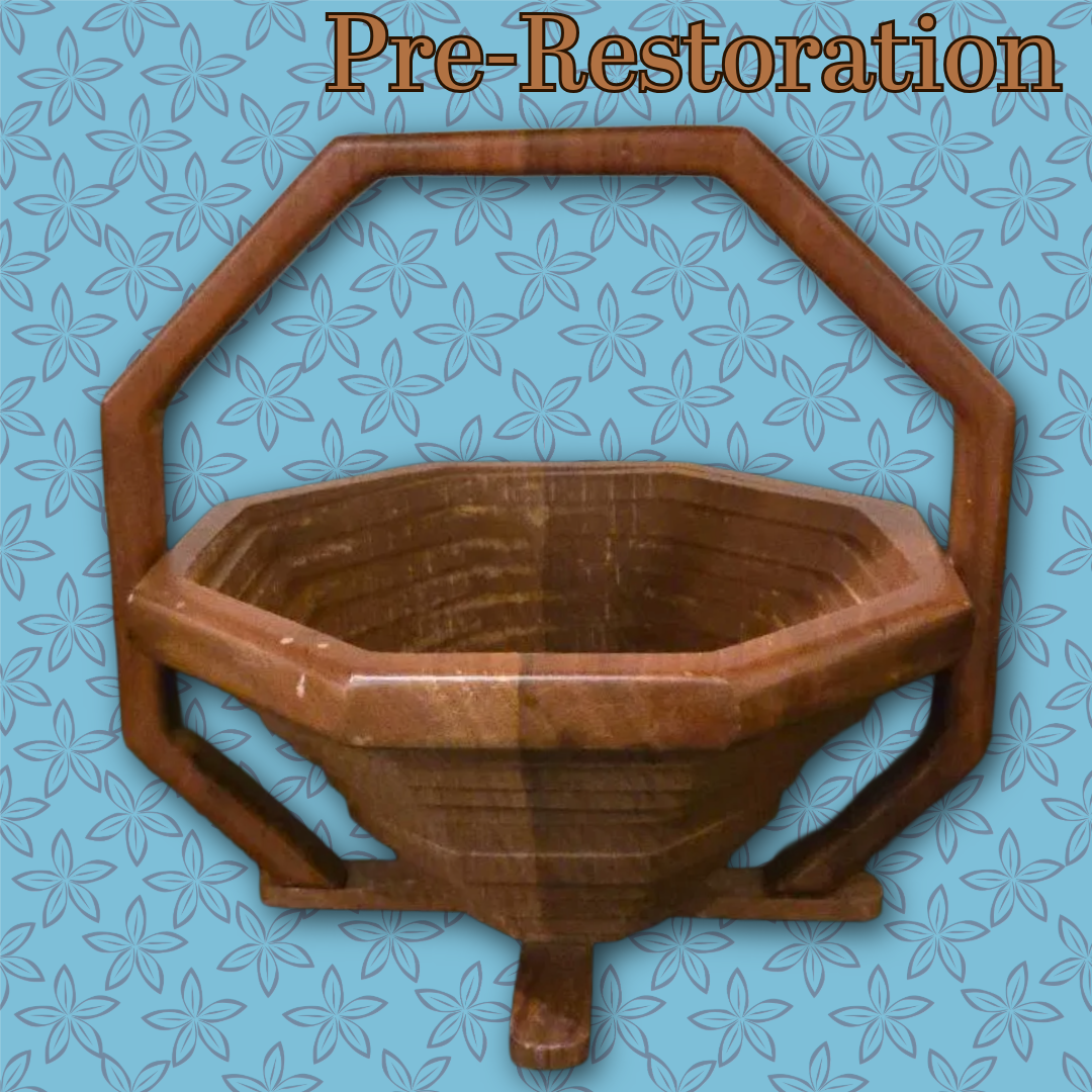 Vintage MCM Octagonal Collapsible Wooden Fruit Basket - Fully Restored