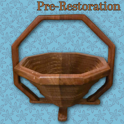 Vintage MCM Octagonal Collapsible Wooden Fruit Basket - Fully Restored