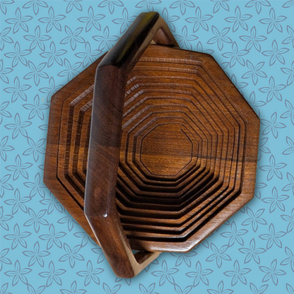 Vintage MCM Octagonal Collapsible Wooden Fruit Basket - Fully Restored