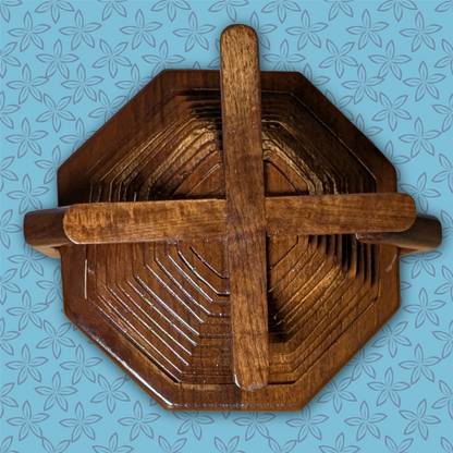 Vintage MCM Octagonal Collapsible Wooden Fruit Basket - Fully Restored