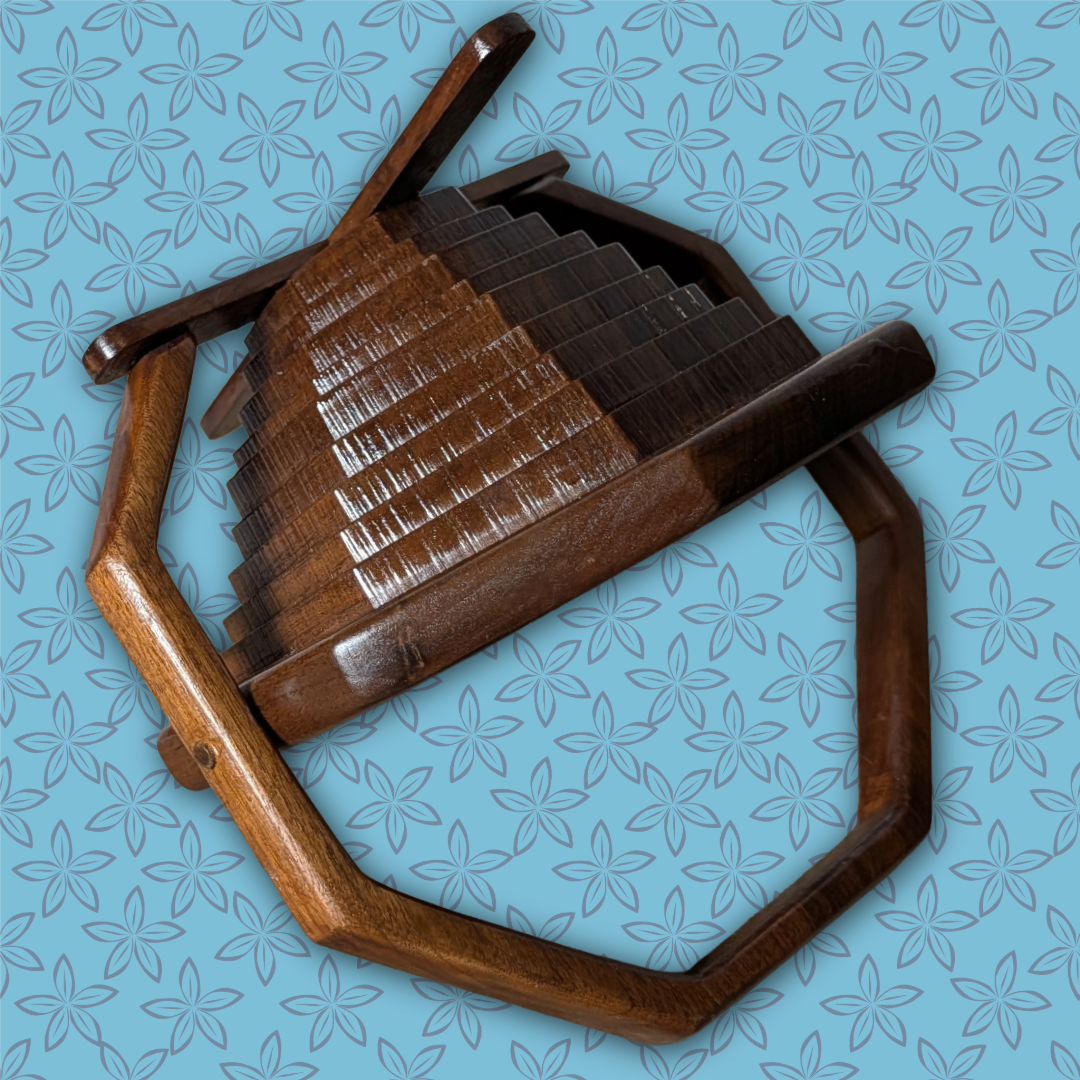 Vintage MCM Octagonal Collapsible Wooden Fruit Basket - Fully Restored