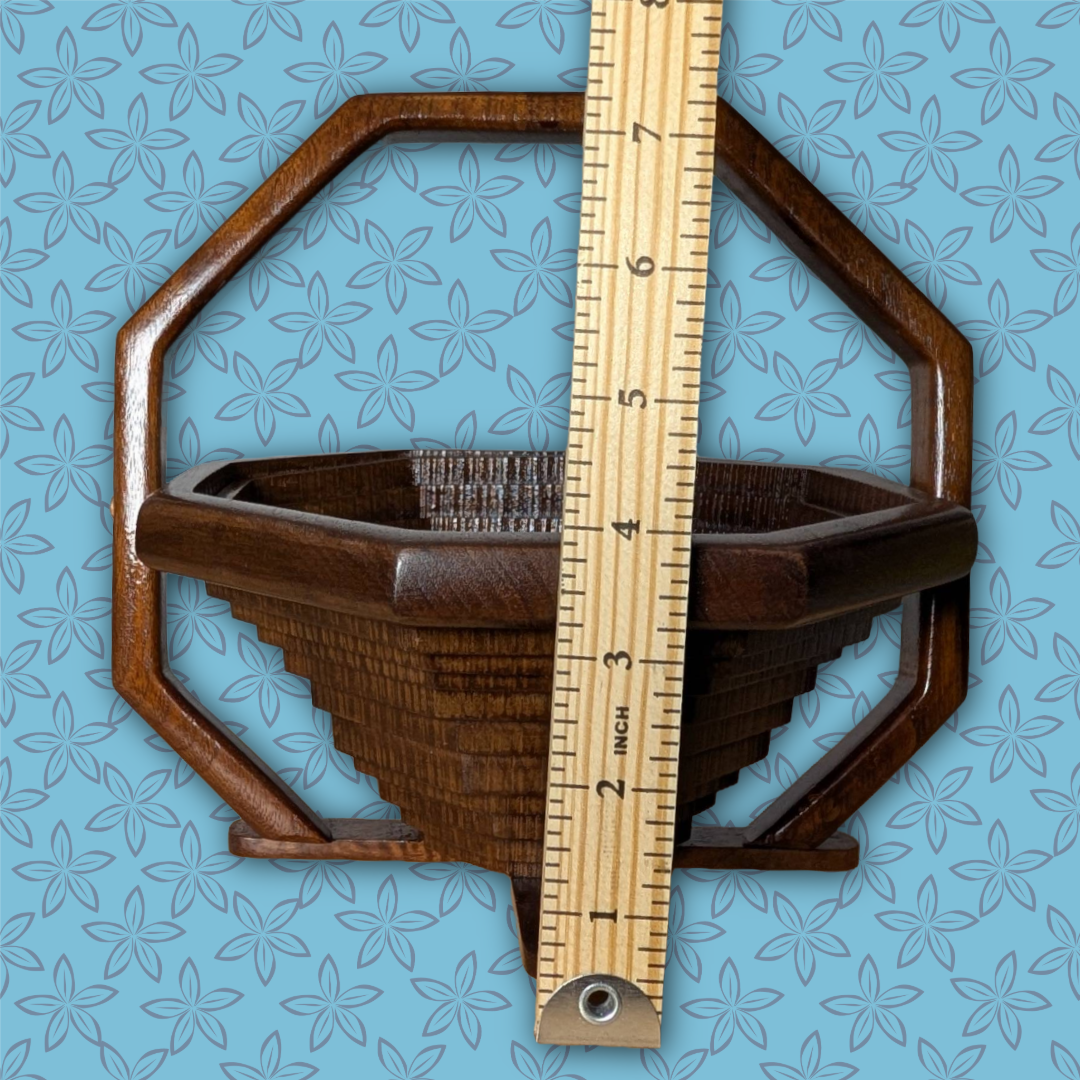 Vintage MCM Octagonal Collapsible Wooden Fruit Basket - Fully Restored