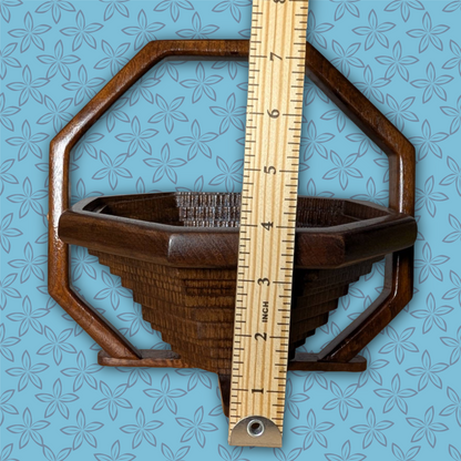Vintage MCM Octagonal Collapsible Wooden Fruit Basket - Fully Restored