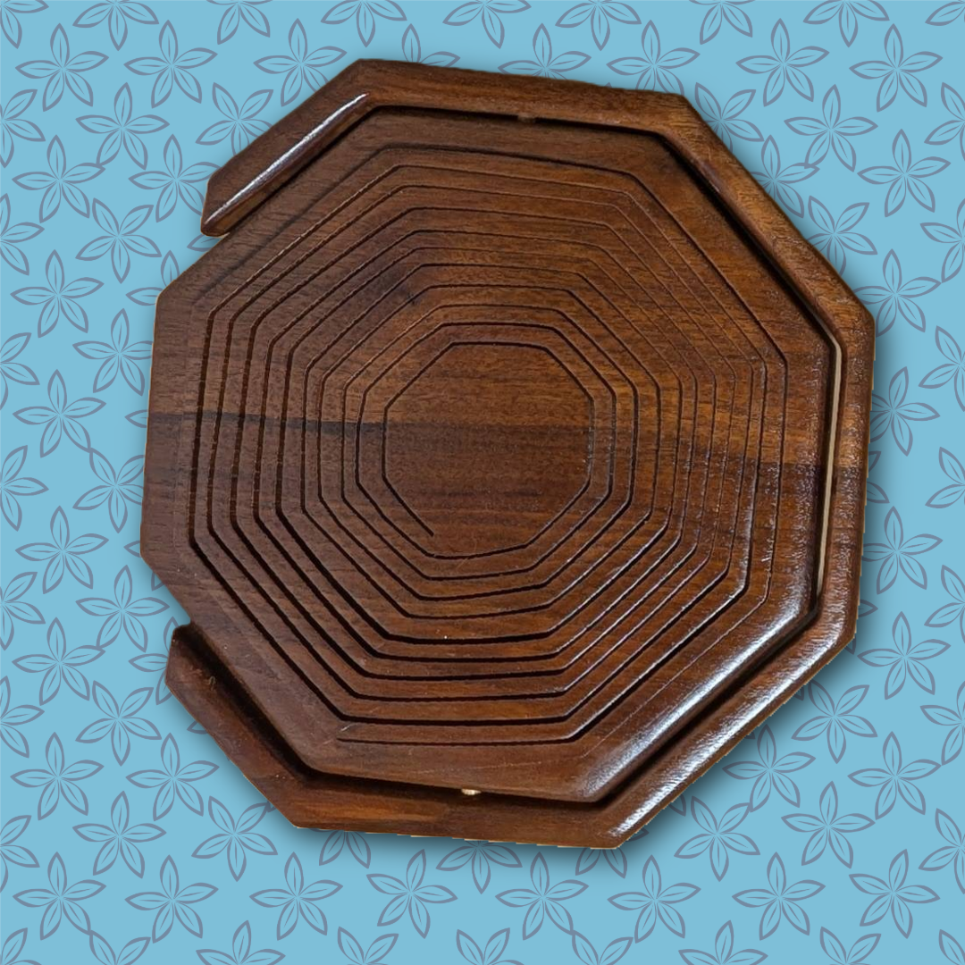 Vintage MCM Octagonal Collapsible Wooden Fruit Basket - Fully Restored