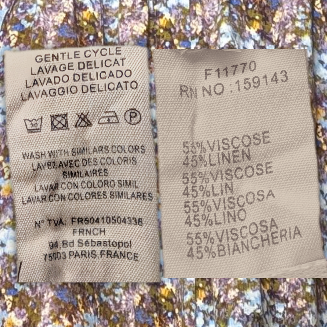 FRNCH Paris size Small Impressionistic Floral Viscose/Linen blend Palazzo Pants