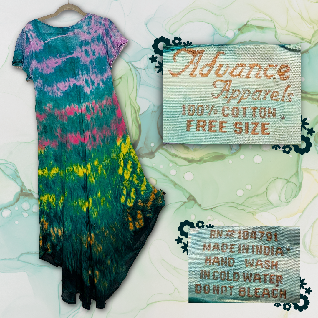 Advance Apparels Tie Dye Maxi Dress One Size Fits All Boho Festival Summer Knit