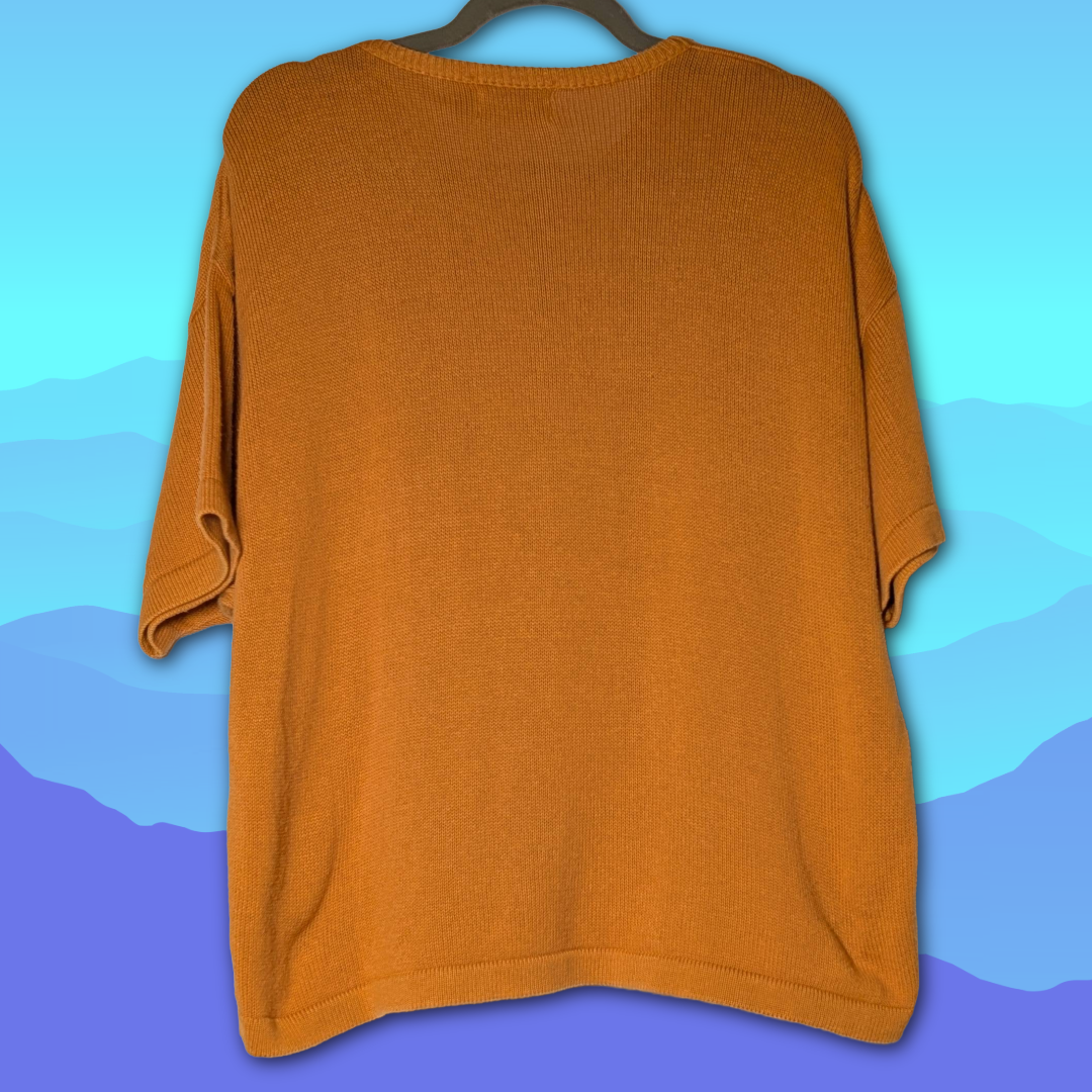 Vintage L.L. Bean (80s-early 90s) XL Short Sleeve Rust Orange Knit Sweater Top