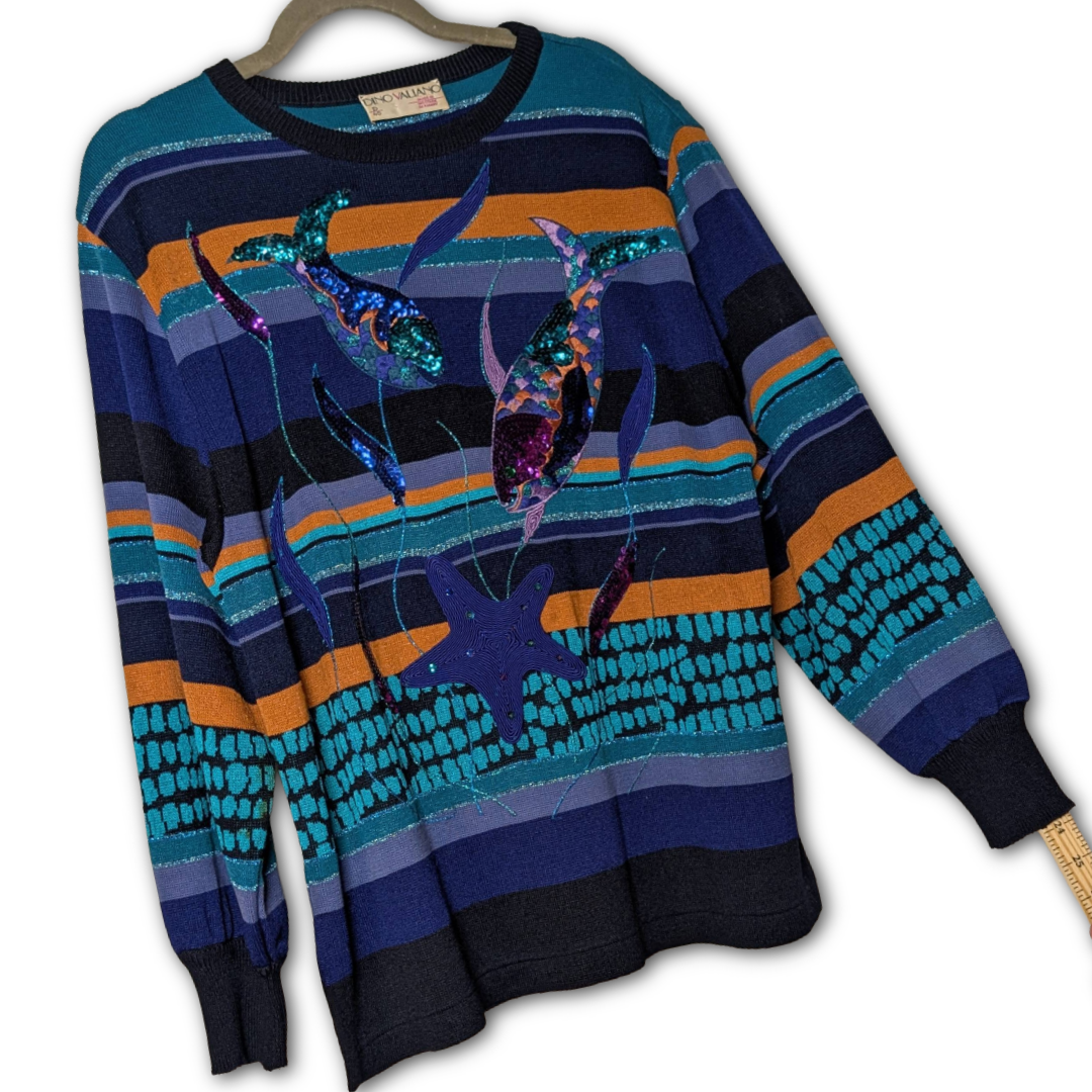 1980s vintage Dino Valiano mermaid sweater, size D40/US size 10