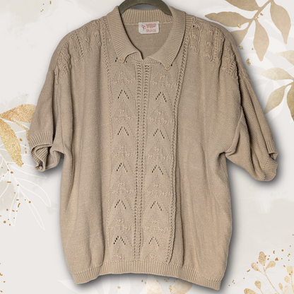 Beldoch Popper late 70s Vintage Knit Pointelle Chevron Pattern Polo