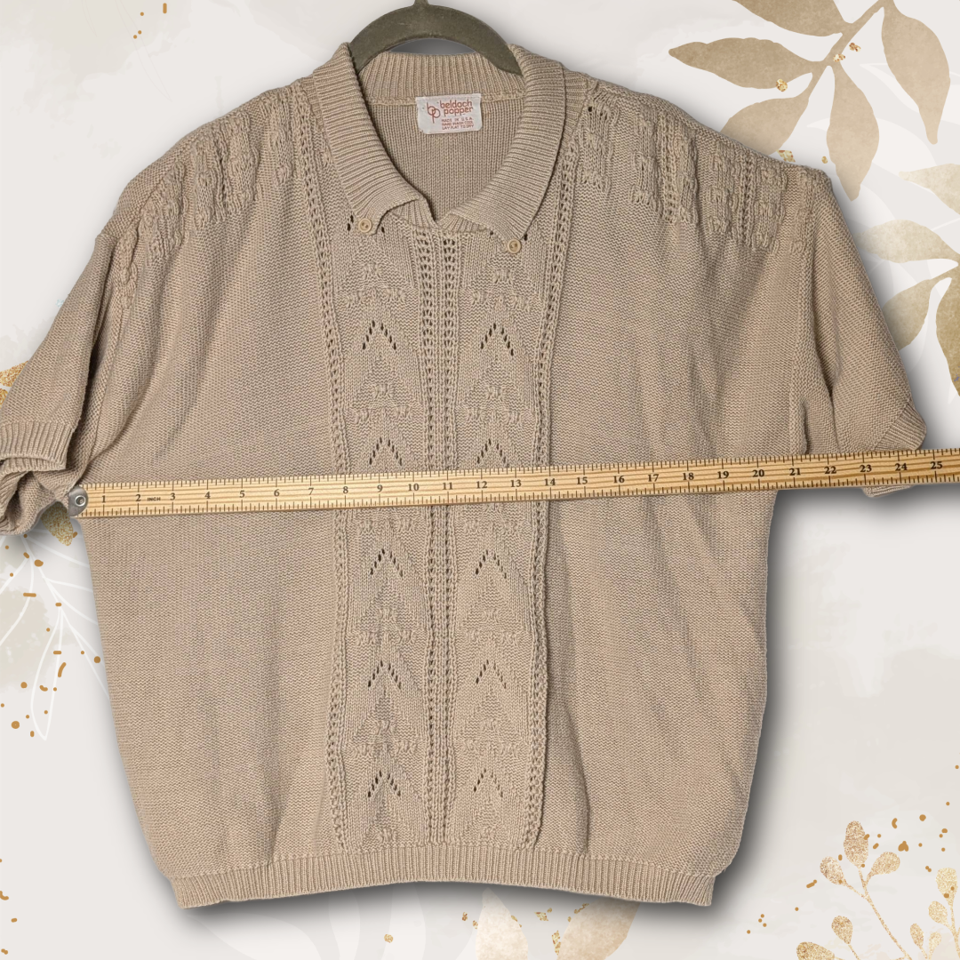 Beldoch Popper late 70s Vintage Knit Pointelle Chevron Pattern Polo