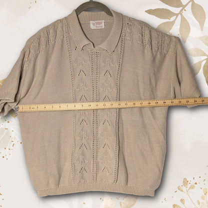 Beldoch Popper late 70s Vintage Knit Pointelle Chevron Pattern Polo