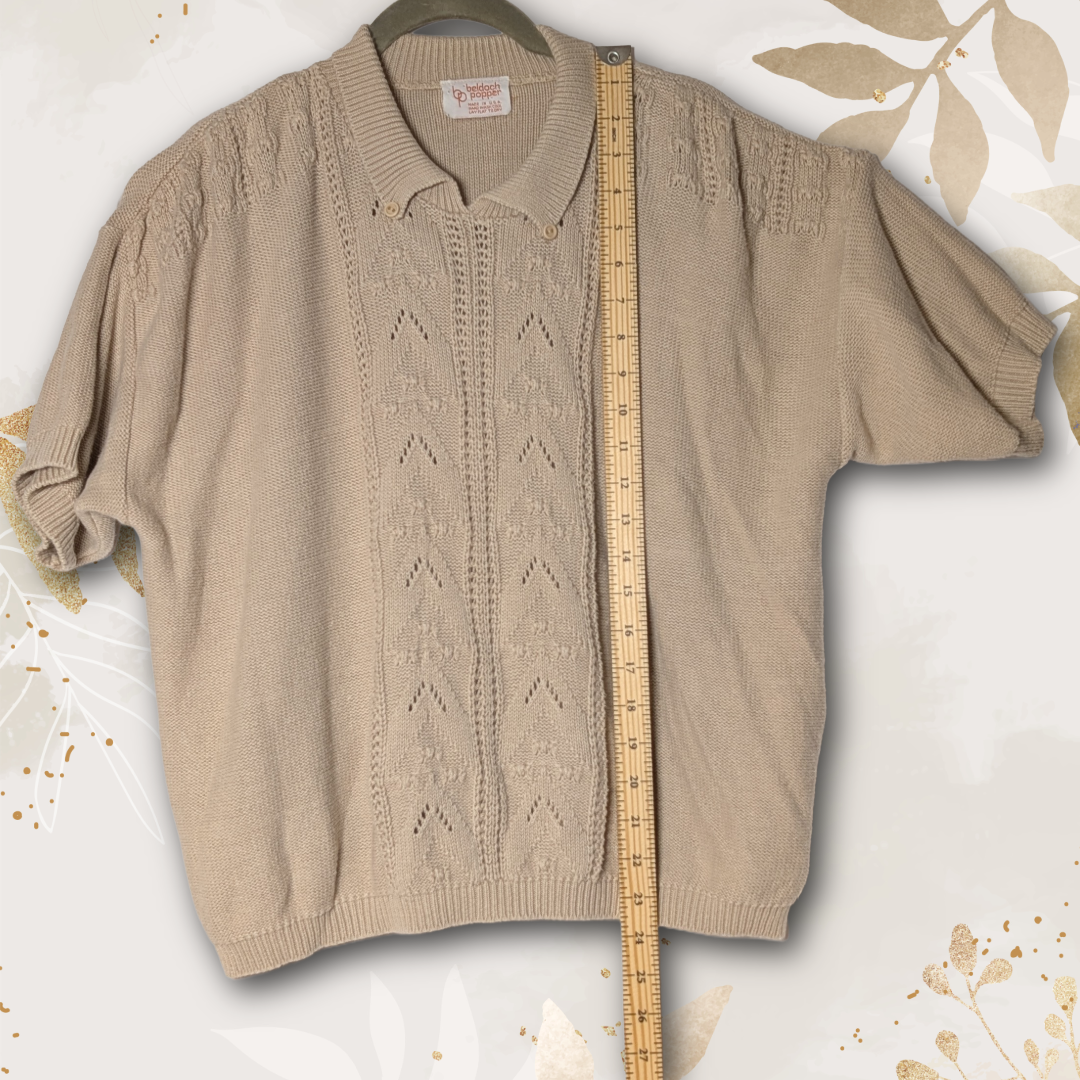 Beldoch Popper late 70s Vintage Knit Pointelle Chevron Pattern Polo