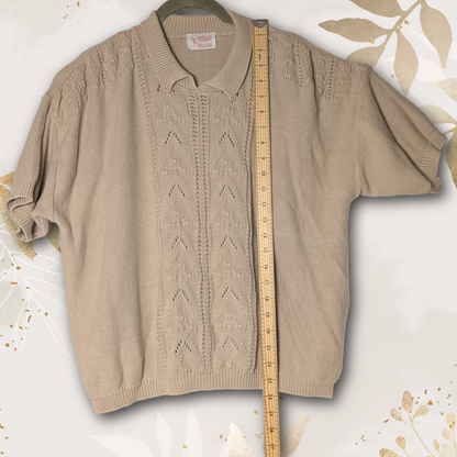 Beldoch Popper late 70s Vintage Knit Pointelle Chevron Pattern Polo