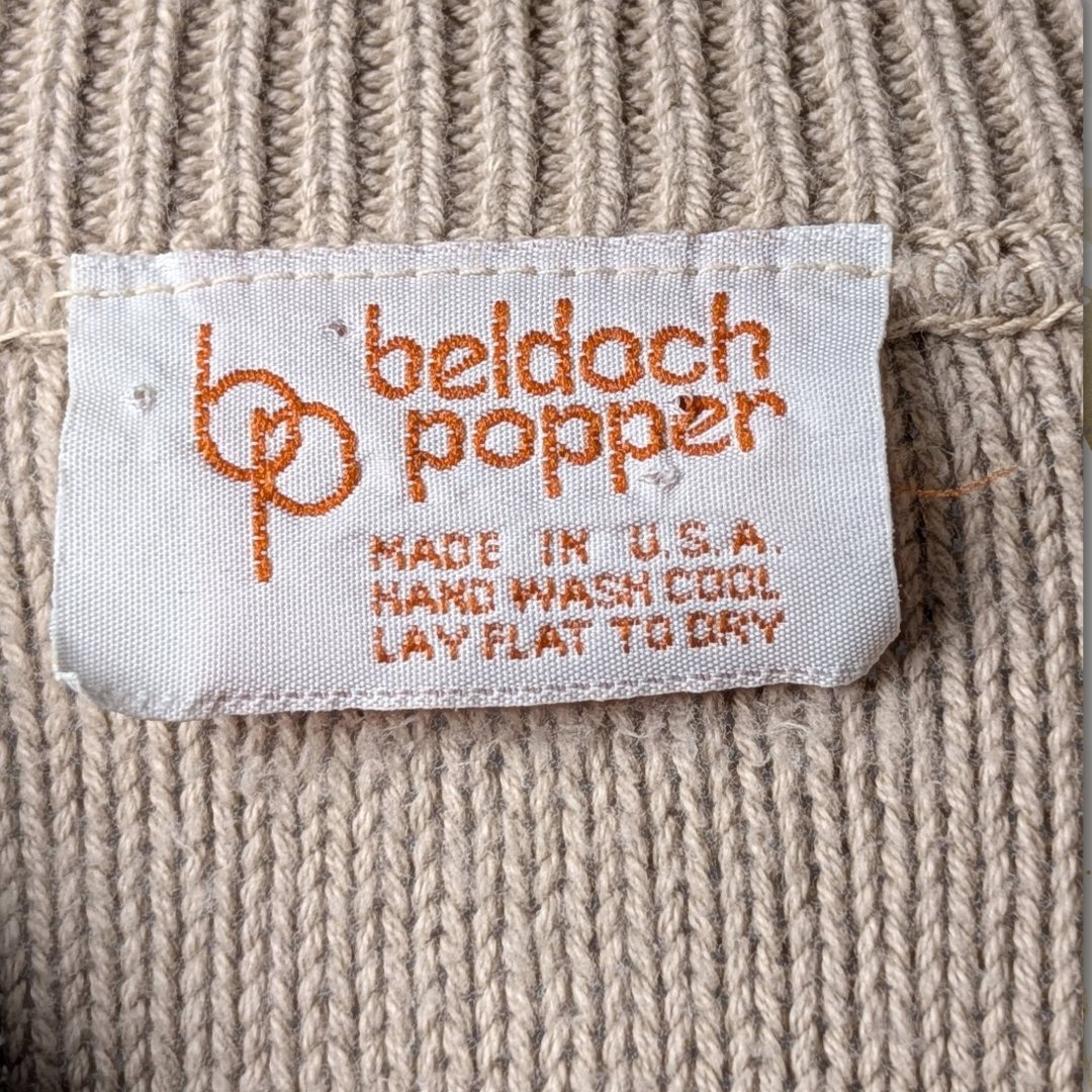Beldoch Popper late 70s Vintage Knit Pointelle Chevron Pattern Polo