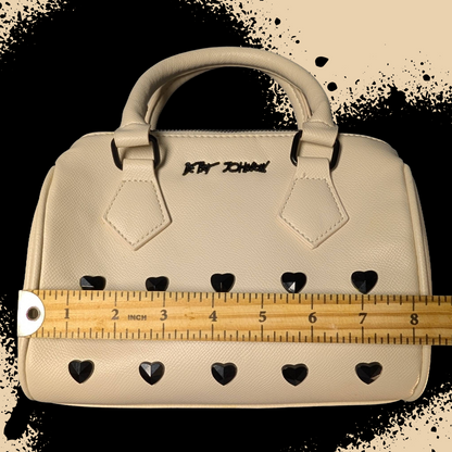 Betsey Johnson "Stone Heart" Convertible Dome Satchel in Cream/Black