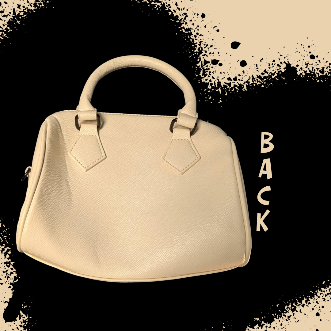 Betsey Johnson "Stone Heart" Convertible Dome Satchel in Cream/Black