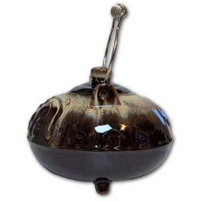 Vintage Brown Drip Glaze Teapot, Tri-Footed, Ceramic, Mid Century Modern