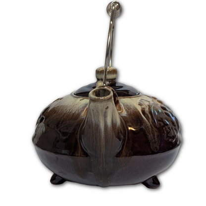 Vintage Brown Drip Glaze Teapot, Tri-Footed, Ceramic, Mid Century Modern