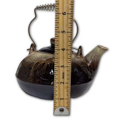 Vintage Brown Drip Glaze Teapot, Tri-Footed, Ceramic, Mid Century Modern