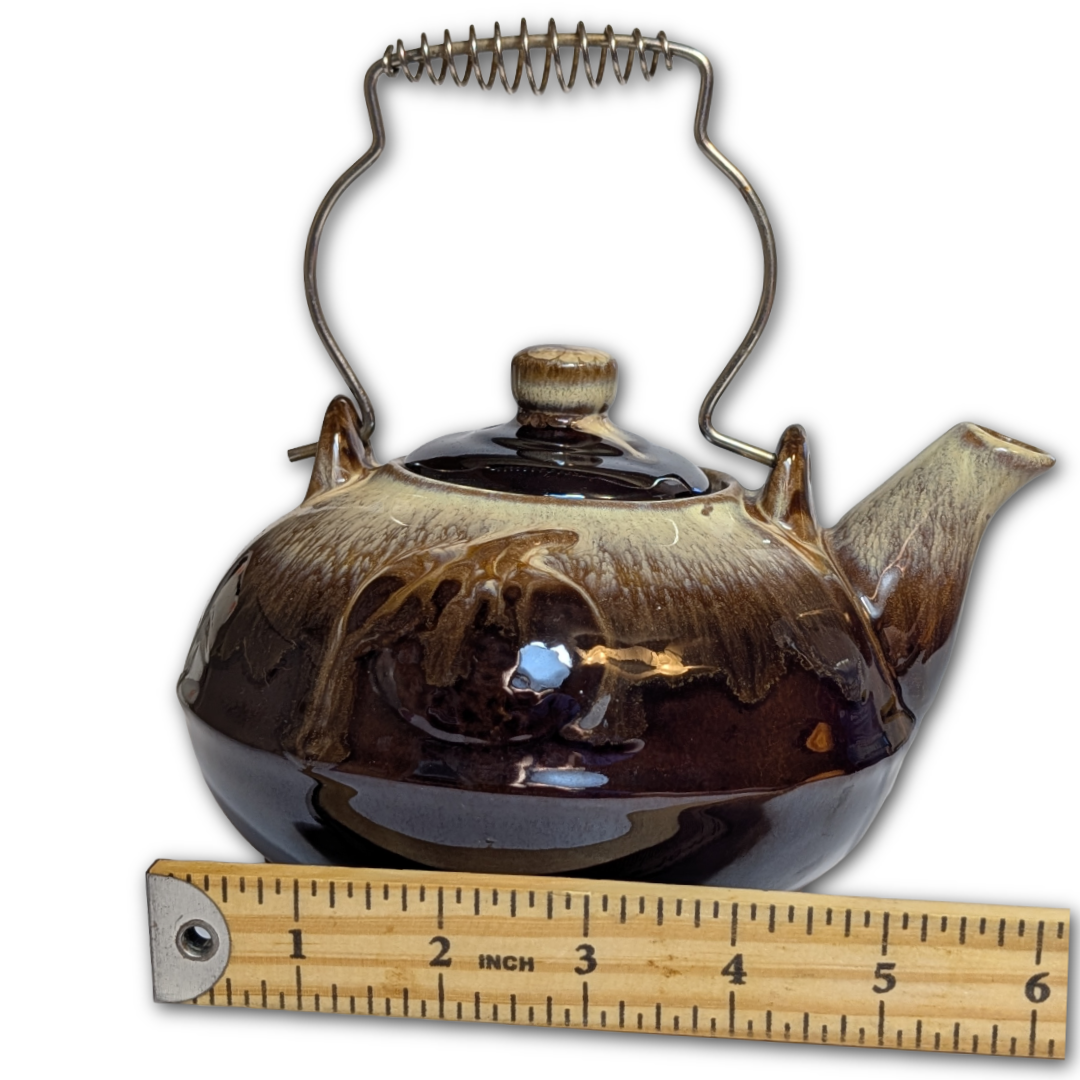 Vintage Brown Drip Glaze Teapot, Tri-Footed, Ceramic, Mid Century Modern