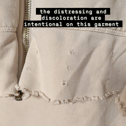 Free People size XS Distressed Oversized Zip-Up Hoodie Oatmeal/Tan/Cream