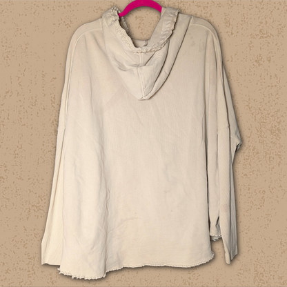 Free People size XS Distressed Oversized Zip-Up Hoodie Oatmeal/Tan/Cream