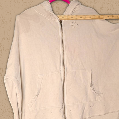 Free People size XS Distressed Oversized Zip-Up Hoodie Oatmeal/Tan/Cream