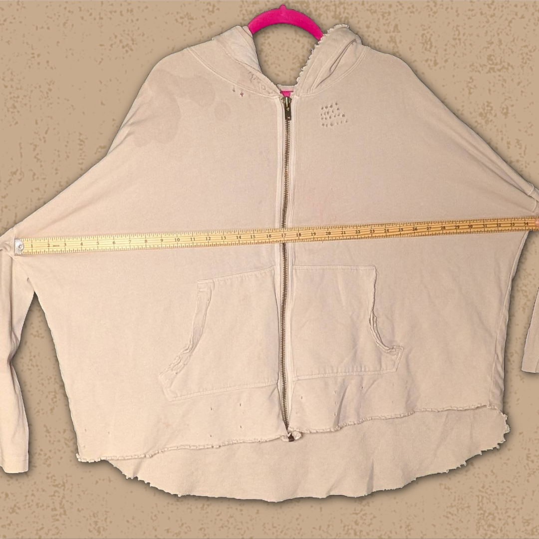 Free People size XS Distressed Oversized Zip-Up Hoodie Oatmeal/Tan/Cream