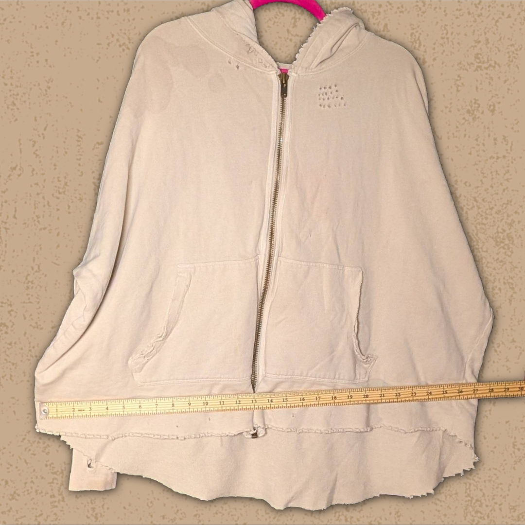 Free People size XS Distressed Oversized Zip-Up Hoodie Oatmeal/Tan/Cream