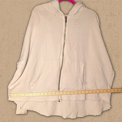 Free People size XS Distressed Oversized Zip-Up Hoodie Oatmeal/Tan/Cream