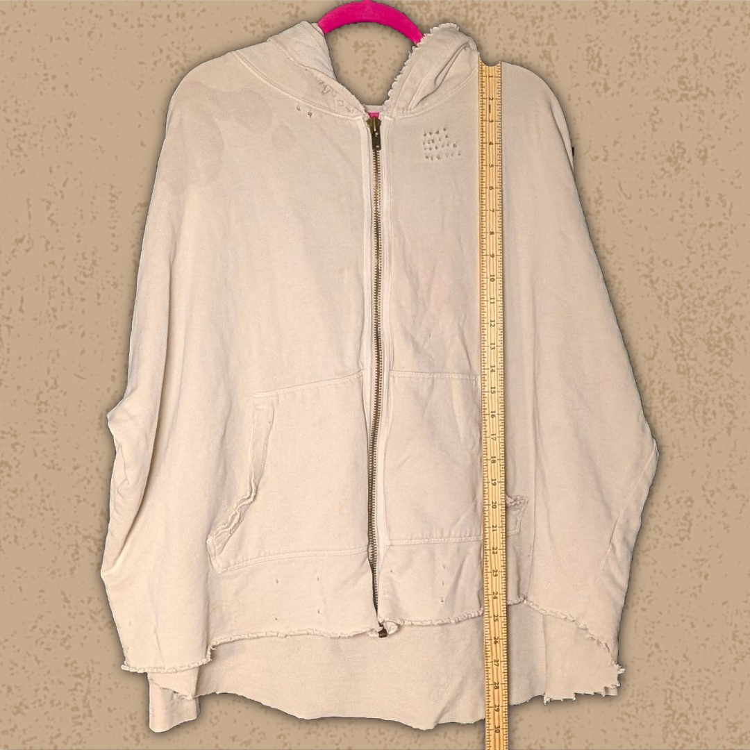 Free People size XS Distressed Oversized Zip-Up Hoodie Oatmeal/Tan/Cream