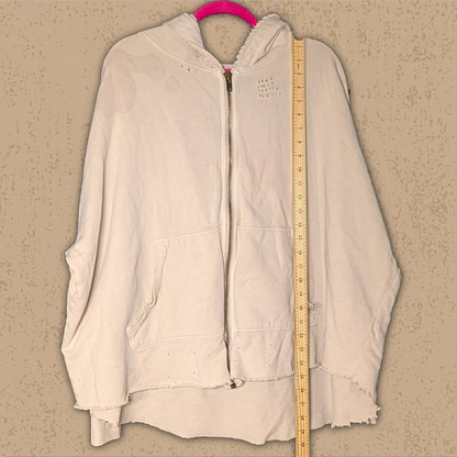 Free People size XS Distressed Oversized Zip-Up Hoodie Oatmeal/Tan/Cream