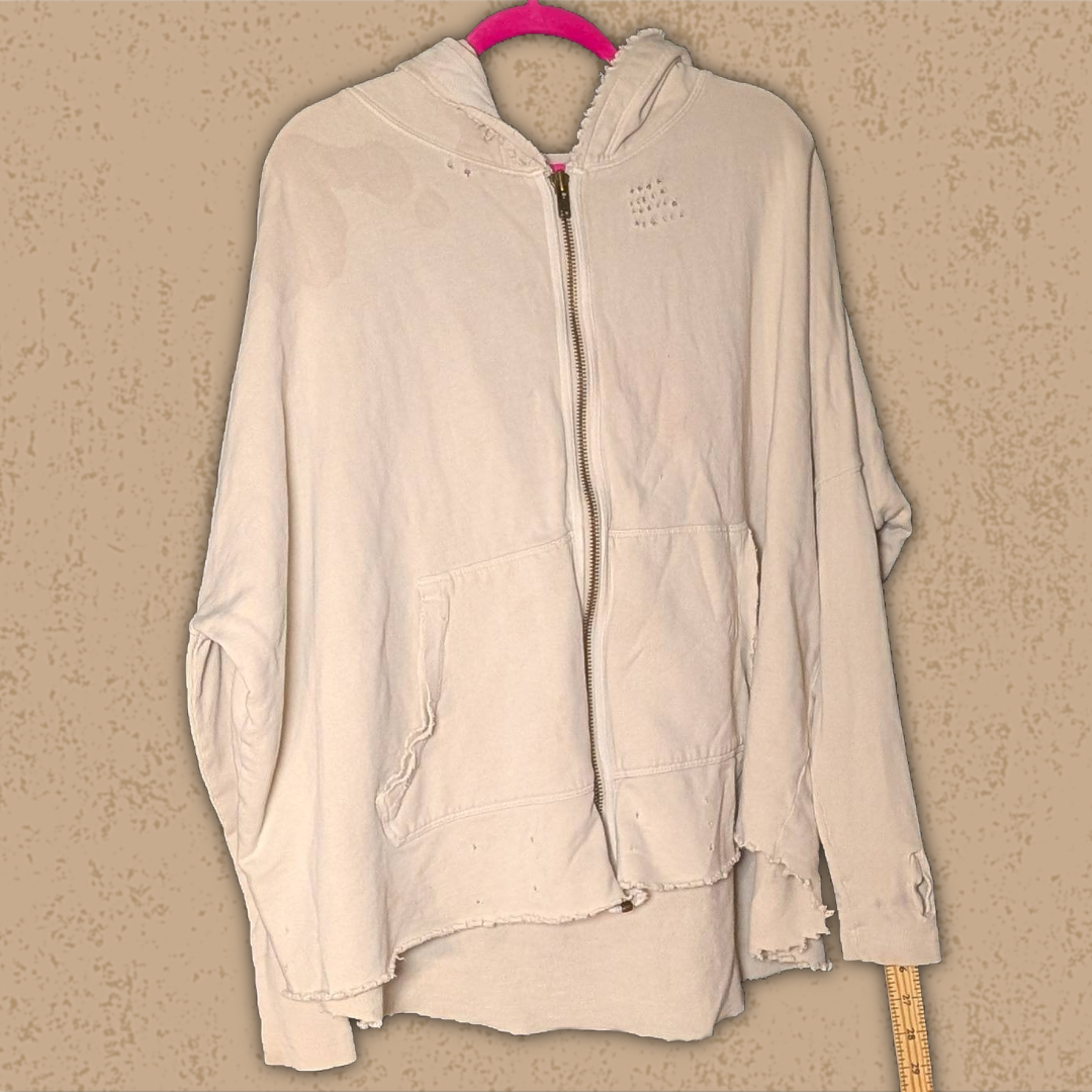 Free People size XS Distressed Oversized Zip-Up Hoodie Oatmeal/Tan/Cream