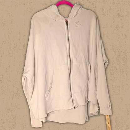 Free People size XS Distressed Oversized Zip-Up Hoodie Oatmeal/Tan/Cream