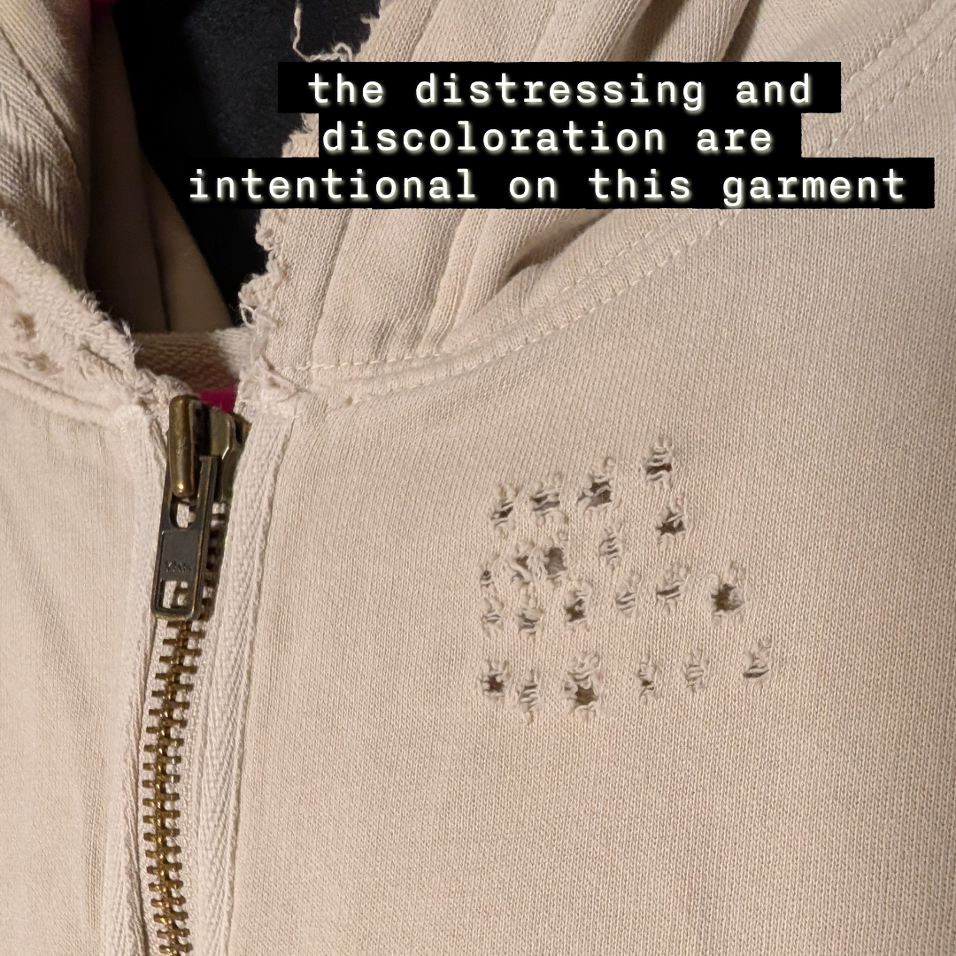 Free People size XS Distressed Oversized Zip-Up Hoodie Oatmeal/Tan/Cream